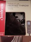 027045799560 Sunbeam Velvet Plush Heated Throw Brown And White