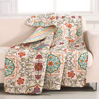 0958304 Reversible Floral Quilted Throw Bed Blanket Stripe Pre 765050958304