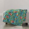 10593036 Roostery Throw Blanket Green Leaves Teal Branches Birds Coral Midcentury