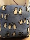15564-j09 Vera Bradley New Fleece Travel Blanket Pillow Playful Penguins Blue