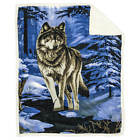 1675-68 Trail Crest Lone Wolf Reversible Plush Coral Fleece Blanket Inch