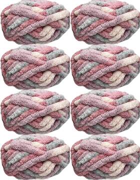 3wmall 771011396252 Soft Chenille Chunky Yarn Multicolor Blush Pink 8 Pack 64oz Washable Arm Kni