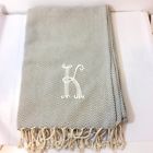 4264313 Mud Pie Herringbone Initial Throw Blanket Gray Cream 718540339084