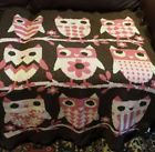 433-46 Green Pink Brown Owl Organic Throw Euc