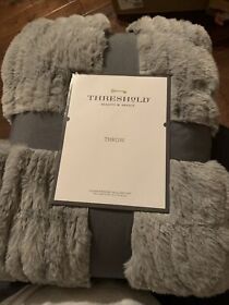 50inchx60inch Ruched Faux Rabbit Fur Throw Blanket Threshold Gray Sealed