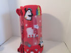 56951 Fleece Throw Red With Penguins And Polar Bears Winter