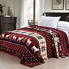 6234 Christmas Fleece Blanket Comfy Warm Cover Queen Size Winter Reindeer Theme Beddi 737452876234