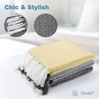 669818161220 Langria Geometric Pattern Knitted Tasseled Fringe Throw Cozy
