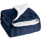 709112843825 Unbranded Sherpa Throw Blanket Navy Blue