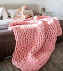 716253054744 Unbranded Hand Chunky Knitted Pink Blanket Thick Yarn