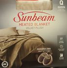 72005100042 Sunbeam Velvet Plush Heated Blanket Queen Size Mushroom