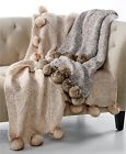 G2185 814652024396 Martha Stewart Bedding Basketweave Marled Pom Throw Grey