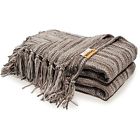 9818712002000 Decorative Chenille Thick Couch Throw Blanket With Fringe Mixed Gray