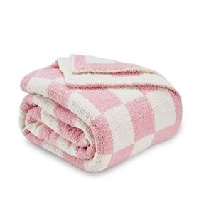 02001 Acube Checkered Blanket Ultra Soft Cozy Throw Warm 50 Inch X60 Pink And White