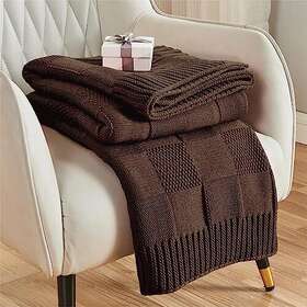Chkc012 Acube Knit Throw Blanket Checkered For Couch Soft Cozy 60 Inch X80 Brown