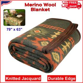 845370 Acushla Merino Wool Blanket - Warm Thick Washable Outdoor Throw Myers Green 79 Inch X 63