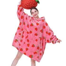 Lmt1100016 Aemicion Strawberry Blanket Hoodie Oversized Wearable Sherpa Hooded B