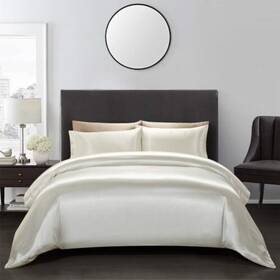 Y390 Aimay 606829722835 3 Piece Satin Duvet Cover Set Bedding Sets Queen Off White