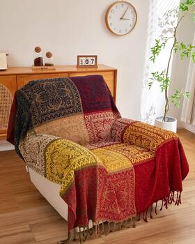 Aivia 735551453721 Boho Throw Blanket Colorful Chenille Woven Bohemian Chair Recliner Furniture Cov