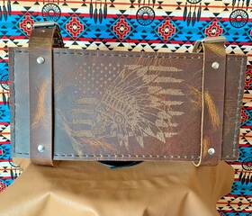 Alcustoms 445027315370 Iron Coyote Skullhead Motorcycle Leather Blanket Wrap By Bison Veg Tan