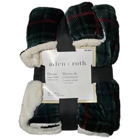 Lw049001-052022 Allen Roth Green Plaid Throw Blanket 50 X 60 Sherpa Trim Cozy Warm Aa