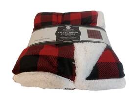 Altitude Home 659066380283 Velvet Throw To Sherpa 50 X 70 Red Black White Check Print Soft