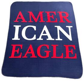 811464444 American Eagle Outfitters Fleece Blanket Red White Navy Blue Aeo 45.5 Inch W X 60 L Euc