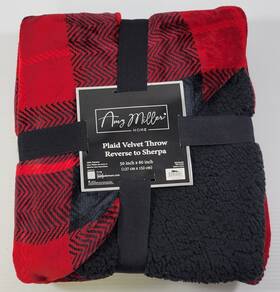 Amy Miller Home 748279191028 Z1 Plaid Velvet Throw Reverse To Sherpa Red Blanket 50 Inch X 60