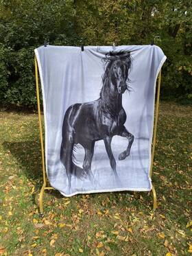 Animal World 750116008291 Horse Sherpa Reversible Throw Blanket Wild Mustang In The Mist Black White 46x58