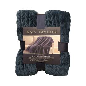 196789046626-p Anne Taylor Ny Ann All-season Quilted Chevron Plush Throw Blanket 60 Inch X 70 Navy