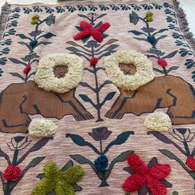 57848889 Anthropologie Barbary Lion Floral Tapestry Throw Blanket Fringe Boho Eclectic