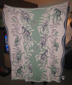 88631916 Anthropologie Sonnie Green Blue 100% Cotton Knit Bird And Monkey Throw Blanket Nwt