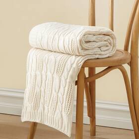 Jx2021083103xie Aormenzy 50x60 Cable Knit Throw Blanket Soft Cozy Decorative Knitted Cream W