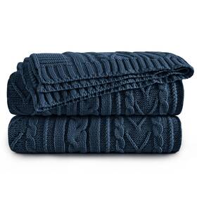 Jx211104-009ying Aormenzy Navy Blue Cable Knit Throw Blanket Oversized 60 X 80 Super Soft Comfy Knitt
