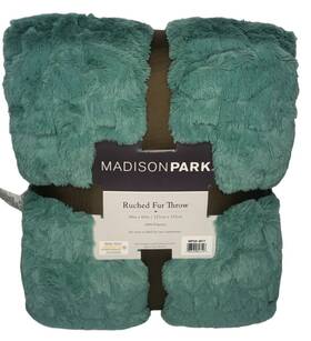 Aqua 086569896148 Madison Park Ultra Soft Ruched Faux Fur Throw Blanket 50x60 Inch New