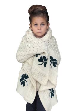 00543 Aran Crafts -00543 Kids Cable Knit Shamrock Merino Wool Throw 30x35 Sham-baby-nat