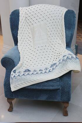 Aran Woollen Mills 099080272679 100% Merino Wool Throw Honeycomb Knit Couch Sofa Made Ireland 42 X 62