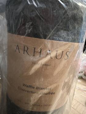 Arh-ho-001 Arhaus Waffle Weave Knit Throw Blanket 100% Cotton 50x60 Dark Forest Green
