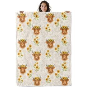 L51002c059h5612 Asivud Cheerful Highland Cow With Sunflowers Blanket 60 X 50 Inch Flannel Floral Throw