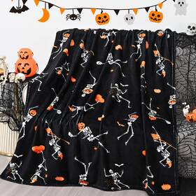Bt190-p Aspmiz Bt190-p#3 Blanket Fuzzy Soft Horror Skeleton Fleece Cover Black Flannel Wa
