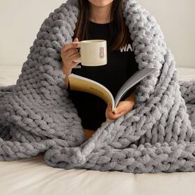 Atmosurely-85001 Atmosurely Ultra Soft Light Grey Chunky Knit Throw Blanket Cozy Fluffy Chenille Yarn Han