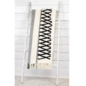 Sh-1516 Auldhome Design Boho Farmhouse Throw Black And Off White 50 X 60 Inch Striped Blanket