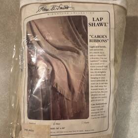 84327 B. Smith Lap Shawl Carols Ribbons Blue Cotton Fringe 50 X 60 In Blanket