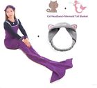 Mermaid-01 B0767l84vg Mermaid Tail Blanket Adult Cat Headband Throw Little Girl Toddle