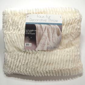 Bahara Collection 888583008381 Faux Fur Decorative Throw Blanket Ivory Color Textured 50x60