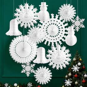 14001-1211 Balun Admhail 13pcs White Paper Snowflake Decorations Snowflakes Hanging Decoration Christm