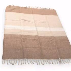 762450 Banana Republic Throw Blanket 50 Inch X 60 Boucle Striped Fringed Champagne Toast