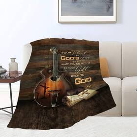 Banonaty 772943999456 Guitar Gifts Blanket Rock Christian Decor Throw Blankets Cozy Fleece F