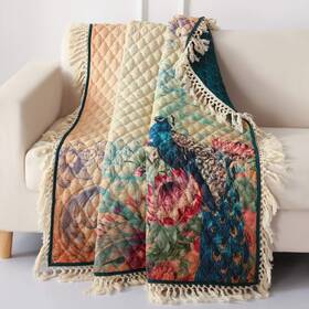 Barefoot Bungalow 636047414656 Eden Peacock Quilted Throw Blanket White 50x60-inch