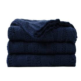 Btl-15032-navy Battilo Navy Cable Knit Throw Blankets For Couch Super Soft Warm Cozy Decora